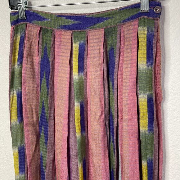 Vintage Sarah Arizona Sz M Rayon Boho Maxi‎ Skirt Southwest Ikat Stripe Pleated - Picture 10 of 16